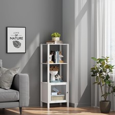 4 Tier Bookcase and Bookshelf, Narrow Book Shelf with Door for Small Space, f...