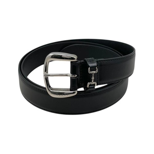 Used Gucci Belt Mini Horsebit 700338 Leather Black Silver Hardware GUCCI