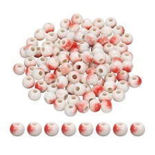 100Pcs 8mm Round Ceramic Porcelain Beads, Red White