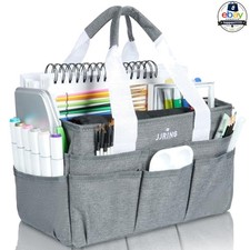 Craft Organizer Tote Bag Small Grey 16 Pockets Polyester Art Storage Caddy