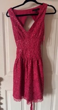 BCBGMAXAZRIA Katarina Dress 2 Azalea Pink Lace Sequin Open Back Cocktail Party