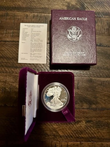 1986-S $1 Proof American Silver Eagle in Box w/ COA-Free Shipping