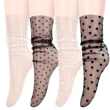 Womens Sheer Lace Loose Socks Mesh Slouch Transparent See Through Tulle Clear
