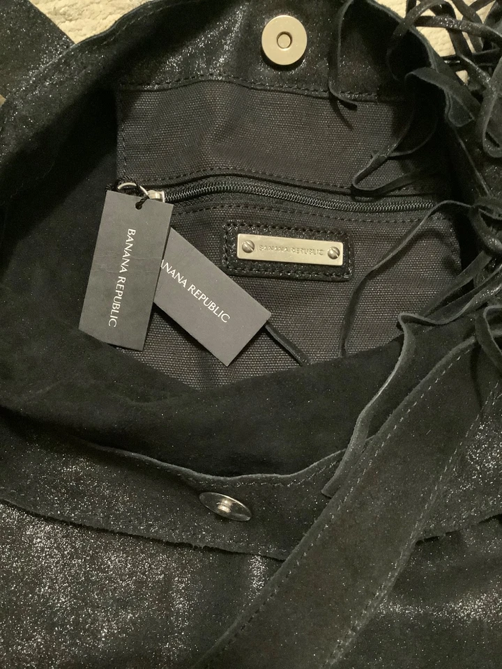 Banana Republic Black Shimmer Bag with Fringe Accent NWT - Image 3 of 4