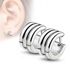 Stainless Steel Triple Dome Hoop Huggie Earrings Pair 20GA Earring Silver Plated