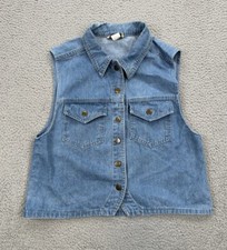 Vintage Stampede Denim Vest Womens Medium Blue Button Western Cowgirl USA Made