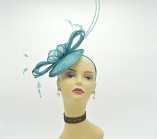 SF542 Teal Kentucky Derby Church Wedding Easter TeaParty Sinamay Fascinator