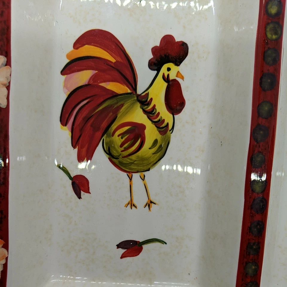 11" Rustic decorator rooster plate by Jay Imports - 2 Section Dish.  - Image 3 of 4