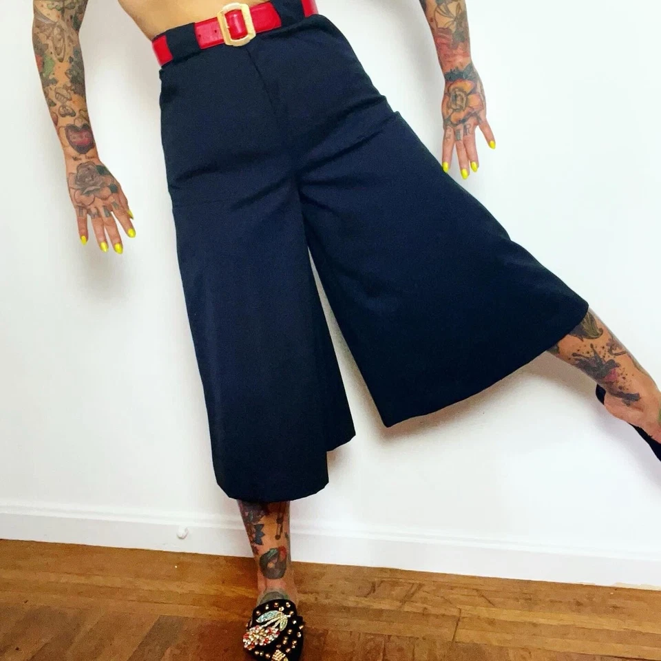 Pantalones Cortos ELLEN TRACY 70’s 70 Negros Gauchos Pierna Ancha Cintura Alta Palazzo 26 Foto 2 de 4