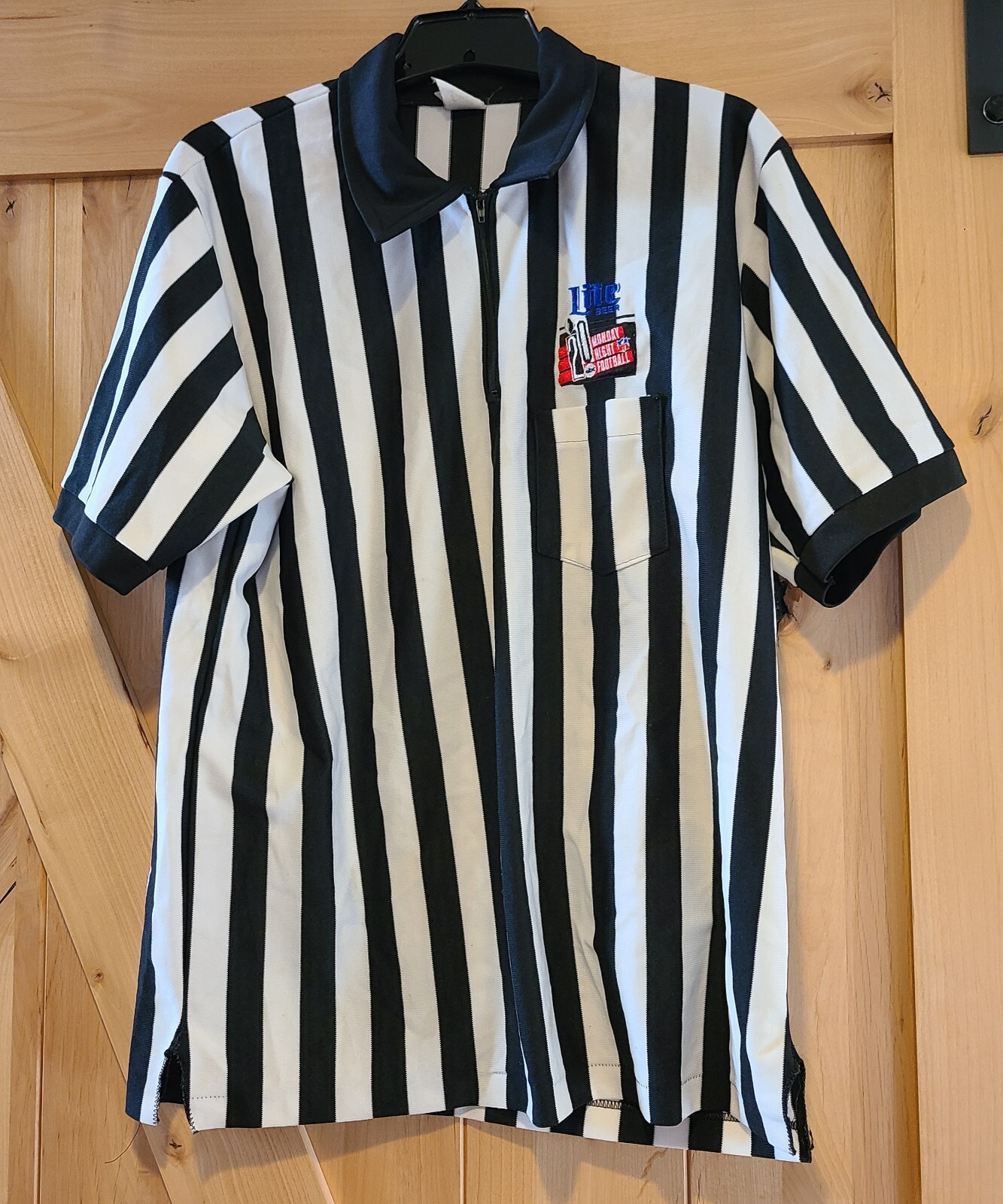 Maglia arbitro calcio lunedì sera vintage taglia L Cliff Keen Stripe birra leggera