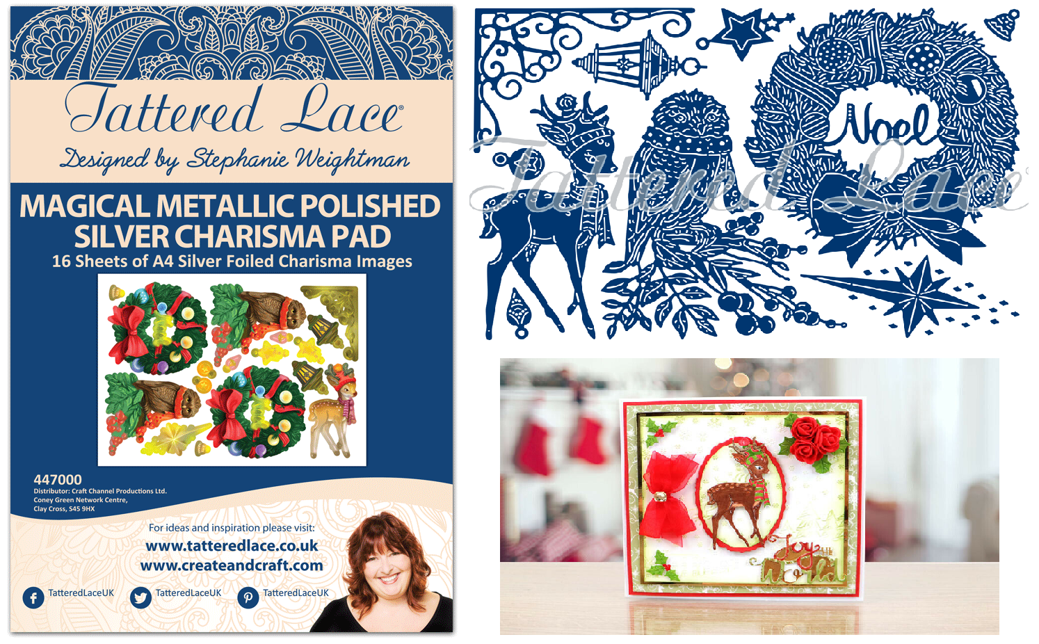 Tattered Lace MAGICAL METALLIC POLISHED SILVER Christmas Dies & Charisma Pad