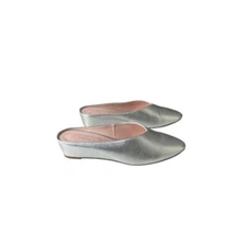 Avec Les Filles ‘Bella’ Silver Leather Wedge Heel Mules Slip On 7