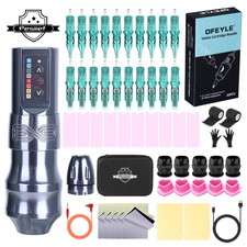 Wireless Tattoo Machine Kit Rotary Battery Pen 20 Cartridge Needles  Ink Caps
