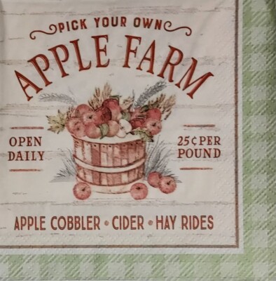 2 Individual Paper Decoupage Beverage Napkins #B68 Apple Farm Country Fall