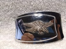 Gold Fling Bald Eagle On Silver Shiny Raised Belt Buckle Great Vintage Shape