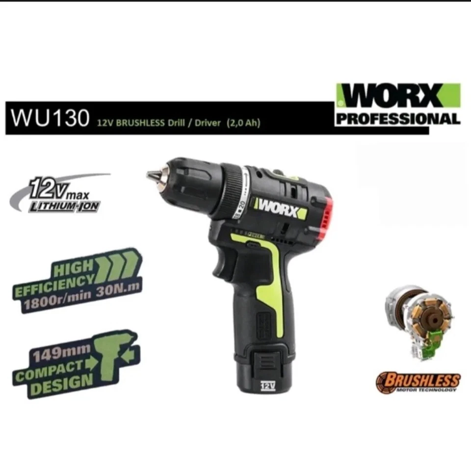 WORX WU130 - 10MM 12V BL Brushless Impact Drill - Double Battery Impact Drill - Image 3 of 4