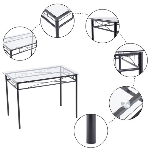 5 Piece Glass Dining Table Set 4 PU Cushion Chairs Kitchen Breakfast Dining Set - Picture 7 of 11