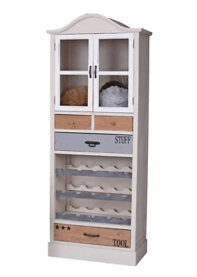 Weinschrank Landhausstil Vitrine Weinregal Holzregal Retro Vitrinenschrank Regal - Bild 1 von 4