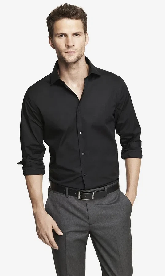 express mens black dress shirt Slim Solid Cotton Stretch 1mx Dress Shirt