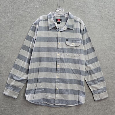 Quiksilver Men Button Up Shirt XL Gray Striped Pockets Skater Surf Y2K READ