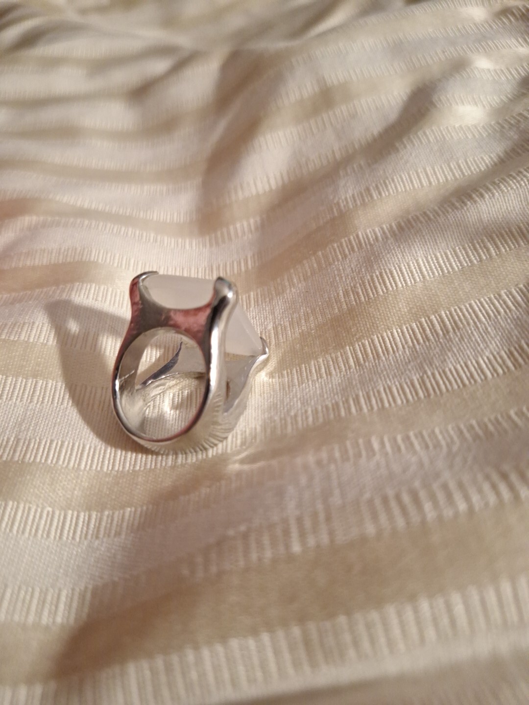 Silver Ring? Unmarked Silver Ring Large White Sto… - image 5
