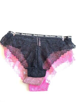 JUICY COUTURE Women's Lace Cheeky Panties Black Purple Hot Pink Large New