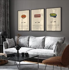 Set of 3 Nike Retro Vintage Art pieces canvas wall home decor Portrait Gift