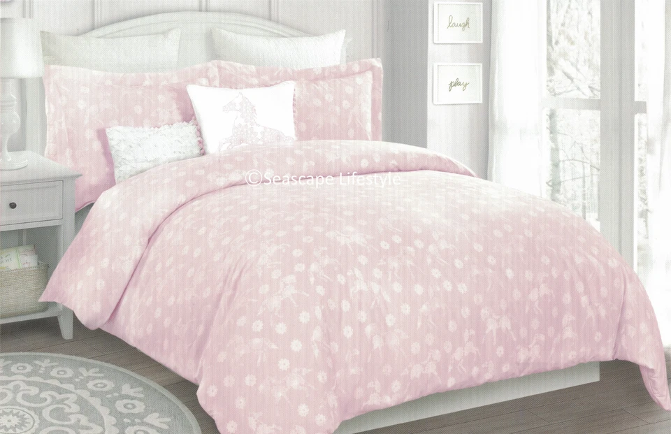 2-pc ❤ I LOVE HORSES ❤ Twin Comforter Pink Floral Lace NICOLE MILLER - Image 2 of 4