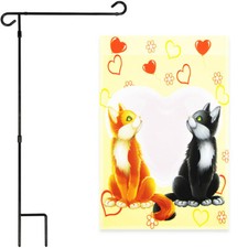 NEW G128 Garden Flag Valentine's Cats in Love 12x18IN Garden Flag Stand Black