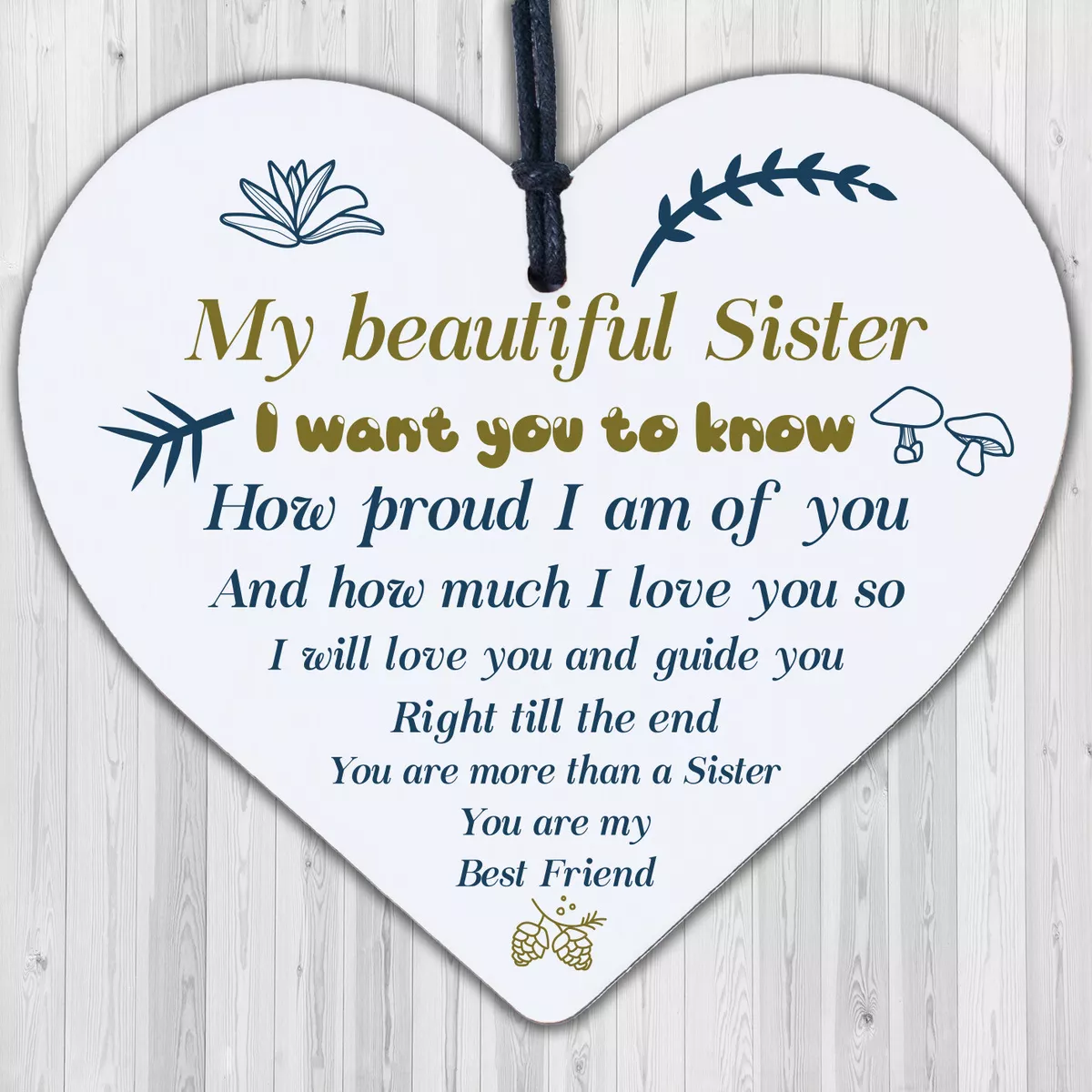 Sister Birthday Card Gift Wood Heart Sister Gifts For Christmas