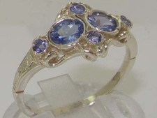 Unusual Solid 925 Sterling Silver Natural Tanzanite Victorian Style Ring