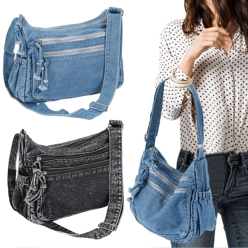 Women's Denim Crossbody Bag Jean Purse Retro Shoulder Handbags Tote Hobo Travel