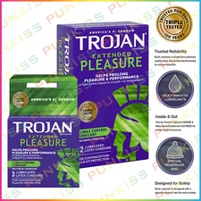 Trojan Extended Pleasure Latex Condoms💋Climax Control & Delay Lubricant