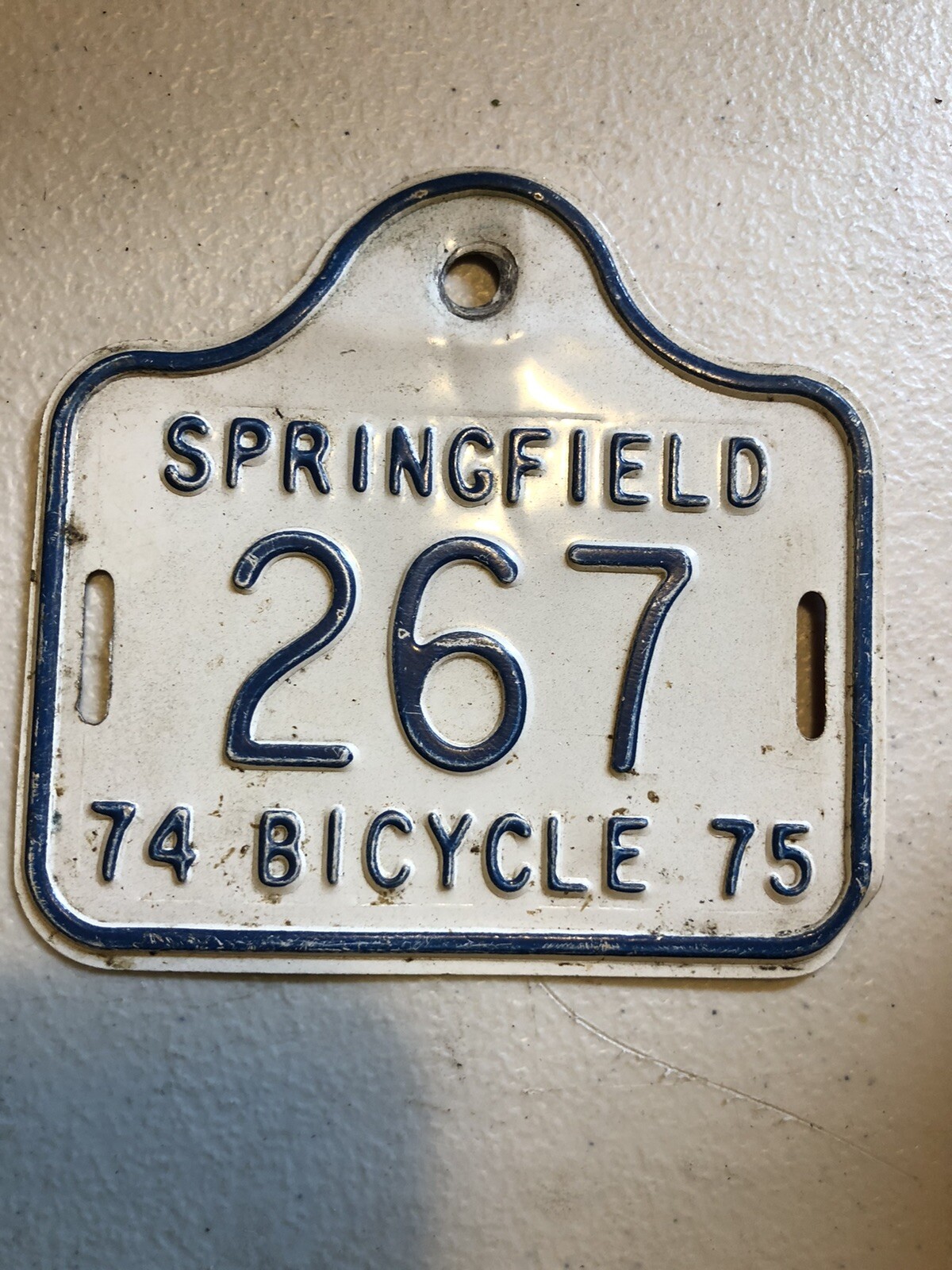 vintage bicycle License Plate Springfield 1974 1975 bike registration