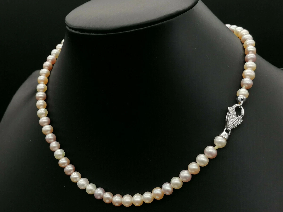 Valero Pearls Collana Di Perle D'acqua Dolce In Argento 925 - Bianco, Argento E Blu