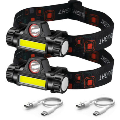 2x LED Stirnlampe Super Hell USB Akku Wiederaufladbare Kopflampe mit 2 Lichtmodi