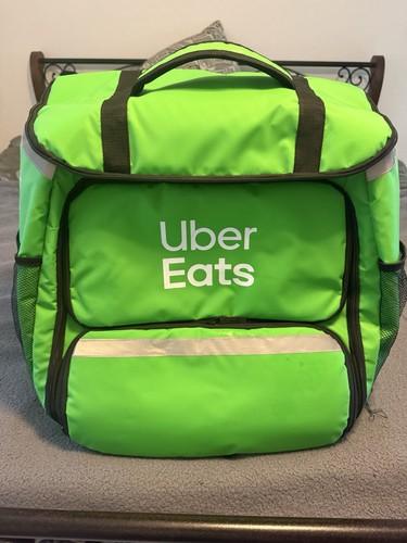 UBER EATS Insulated Delivery Bag Tote Backpack Large Bright Green + Drink Tray