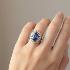 Vibrant Royal Blue Sapphire Marquise 1.80Ct 925 Sterling Silver White Gold Rings