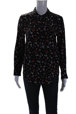 The Kooples Womens Silk Long Sleeve Floral Button Down Blouse Black Size XXS