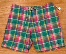 Polo Ralph Lauren Vibrant Plaid Preppy Pony Swim Trunks Board Shorts Size 36