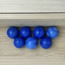 Lot Of 7 Blue Blue Swirl Color Glass Marbles Vintage