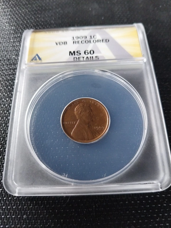 1909 VDB Lincoln Cent Wheat Penny Recolored ANACS MS60 details -  - Image 2 of 4