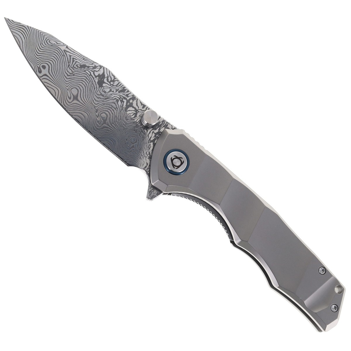 SixLeaf Folding Knife Gray Ti Handle Damascus RWL34-PMC27 SL-81