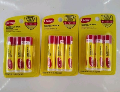 Carmex Medicated Lip Balm Sticks SPF 15 Cream White 3 Packs Of 3= 9 Total NEW