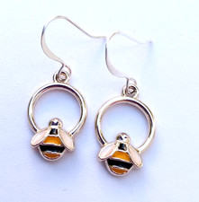 Small Enamel Honey Bee Earrings with Hoop