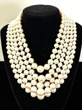 Vintage JAPAN Hand Knotted Graduated Faux PEARL 5 Strand Necklace 15" L