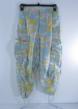 Vintage UFO Parachute Cargo Pants Baggy Rave Skater Blue Camo Drawstring Size XS