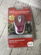 Microsoft Wireless Notebook Optical Mouse 3000 Windows Mac USB Grips New Pink