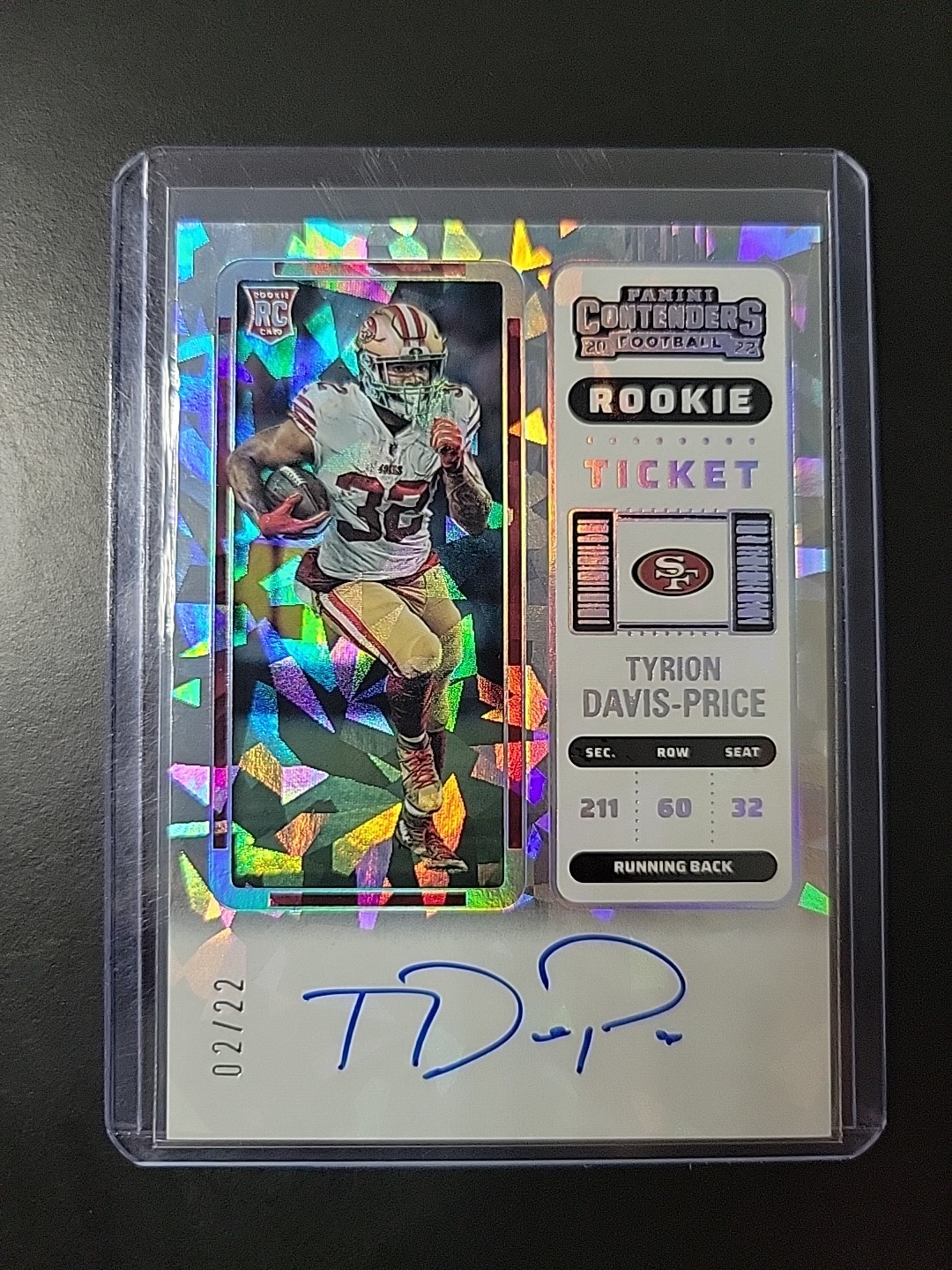 2022 Panini Contenders Rookie Ticket Tyrion Davis-Price Cracked Ice Auto #02/ 22