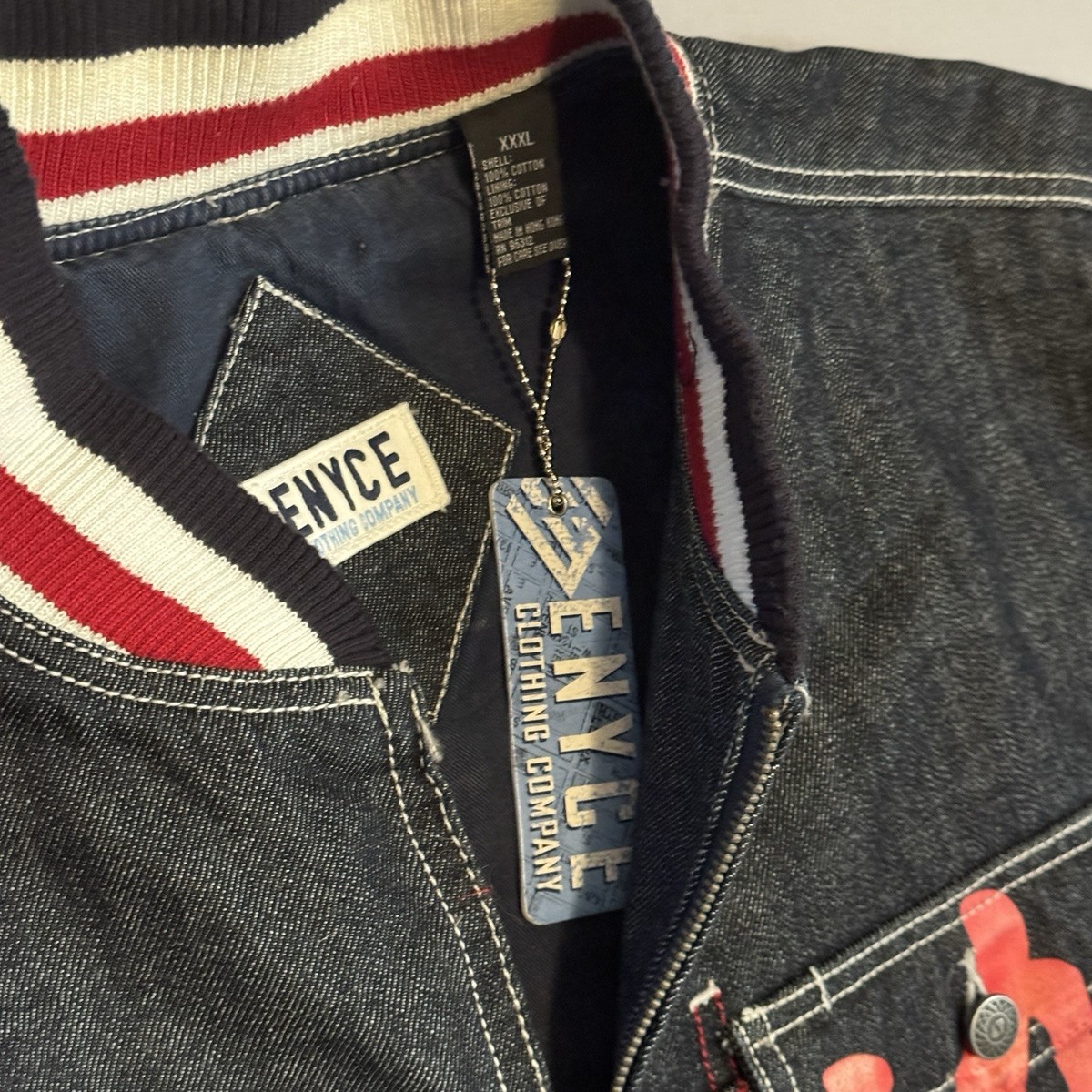 Vtg 90s Y2K ENYCE Varsity Dark Denim Men XL Jacket Chinese
